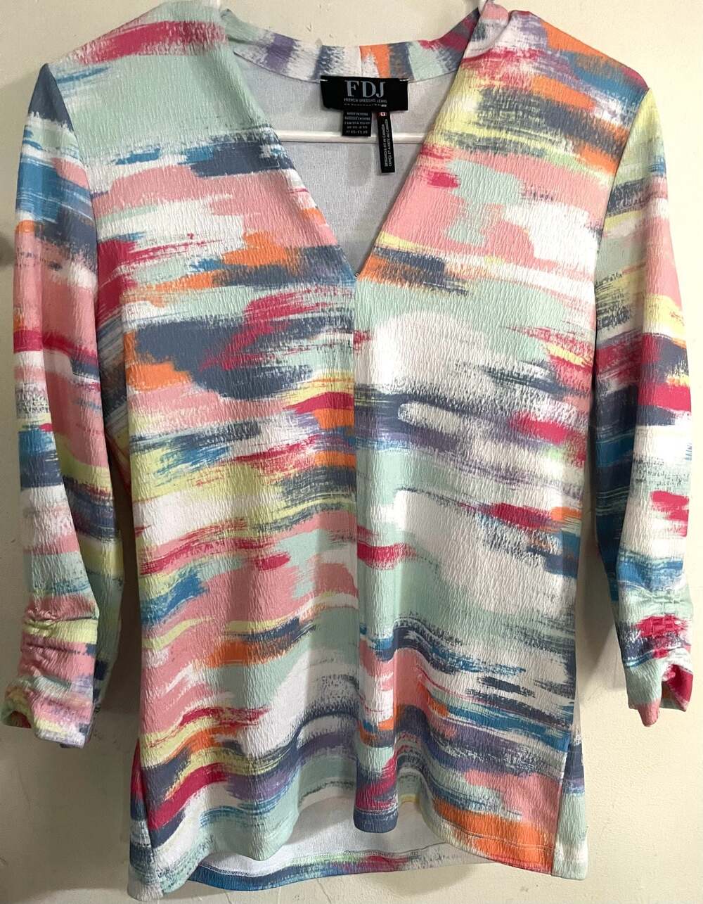 FDJ French Dressing Jeans Women’s XS Multi-Color Abstract Print V-Neck Tunic 26”